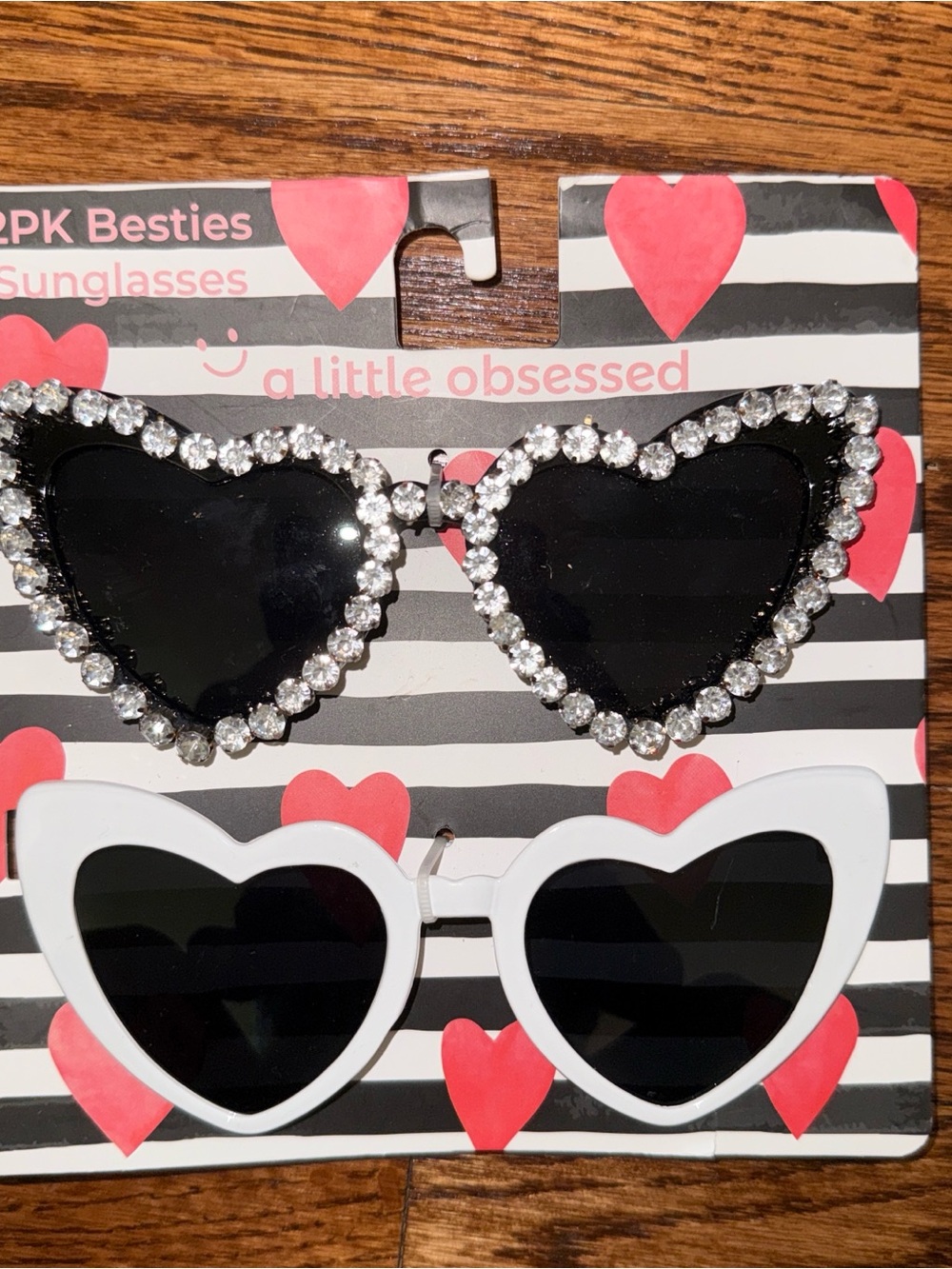 Heart-Shaped Sunglasses 2-Pack - Black & White with Rhinestones